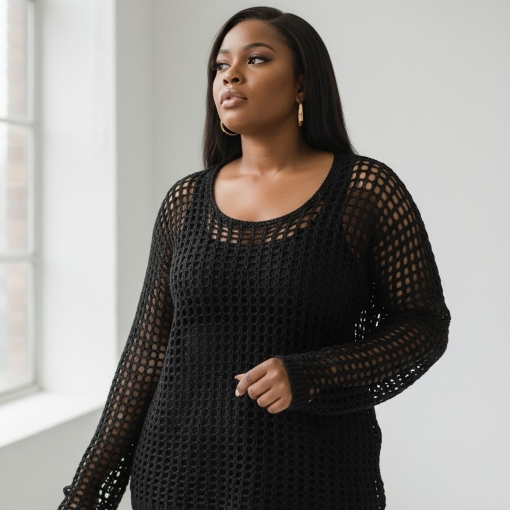 Black Open-Knit Sweater Top